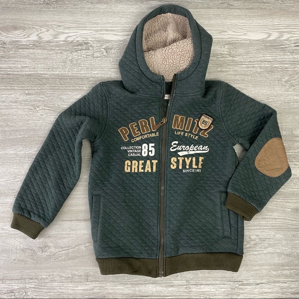 Perimitz green leather elbow patches jacket